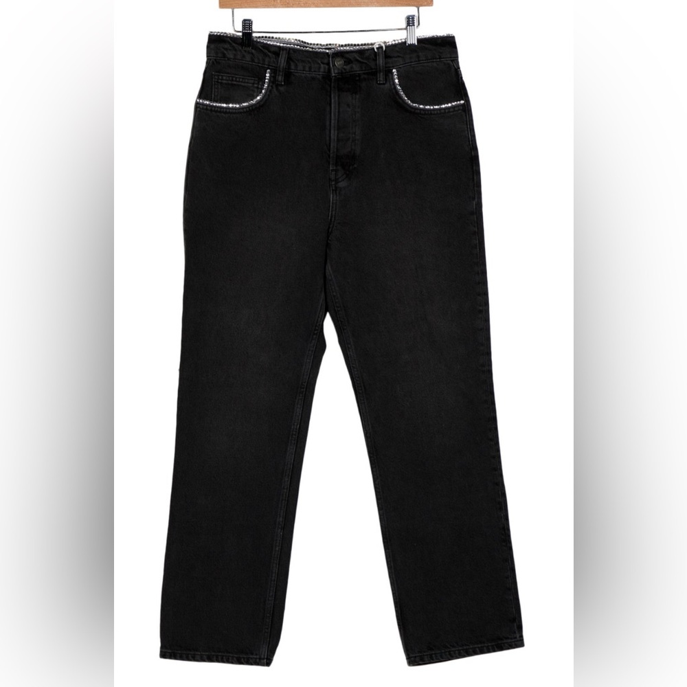 Reformation Black High Rise Jeans with rhinestone jewels